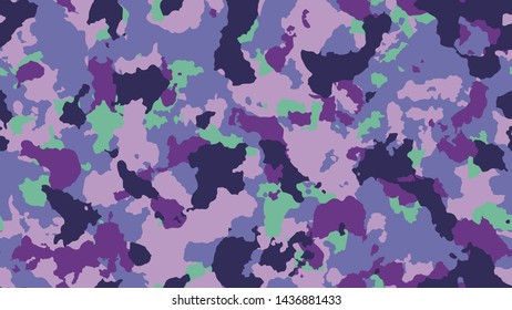 Texture camouflage seamless pattern. Fashion military clothing. Abstract camo backgound. Purple, pink hipster template. Colorful hunting illustration. Combat fabric design.