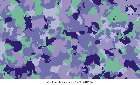 Texture camouflage seamless pattern. Fashion military clothing. Abstract camo backgound. Purple, pink liquid flyer. Colorful hunting illustration. Combat fabric design.