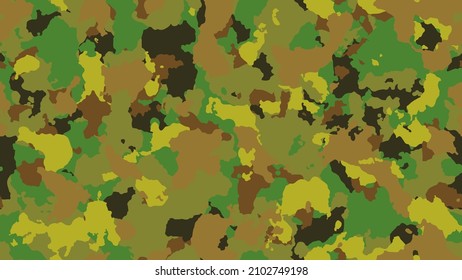 Texture camouflage seamless pattern. Fashion military clothing. Abstract camo backgound. Green and brown stylish flyer. Colorful hunting illustration. Combat fabric design.