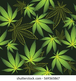 Texture with cannabis on the black background