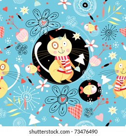 texture with cats and fish