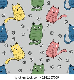 Gatos de textura y pie sobre fondo gris. Ilustración del vector