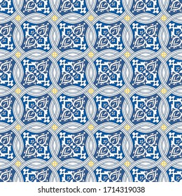 Texture of ceramic tiles in oriental style. Portugal block repeat pattern seamless vintage, Traditional ornate portuguese decorative tiles azulejos. ideal for greeting card banner or wallpaper design.