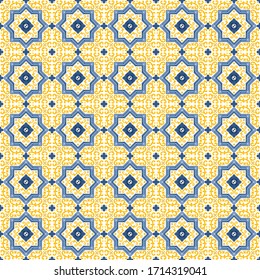 Texture of ceramic tiles in oriental style. Portugal block repeat pattern seamless vintage, Traditional ornate portuguese decorative tiles azulejos. ideal for greeting card banner or wallpaper design.