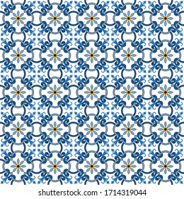 Texture of ceramic tiles in oriental style. Portugal block repeat pattern seamless vintage, Traditional ornate portuguese decorative tiles azulejos. ideal for greeting card banner or wallpaper design.