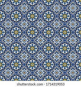 Texture of ceramic tiles in oriental style. Portugal block repeat pattern seamless vintage, Traditional ornate portuguese decorative tiles azulejos. ideal for greeting card banner or wallpaper design.