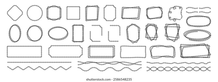 Texture chain frame set on transparent background. Chain vector silhouette. Set of metal chain icon