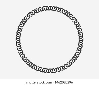 Texture chain round frame. Circle border chains silhouette black and white isolated on background. Chainlet design element