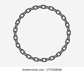 Texture chain round frame. Circle border chains silhouette black and white isolated on background. Chainlet design element