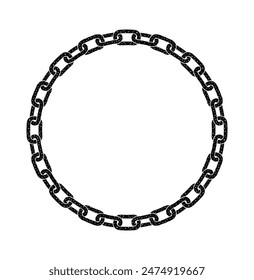 Texture chain round frame. Circle border rusted chains silhouette black and white. Chain design element