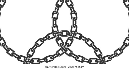 Texture chain round frame. Circle border chains silhouette black and white isolated on background. Chainlet design element