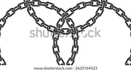 Texture chain round frame. Circle border chains silhouette black and white isolated on background. Chainlet design element