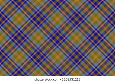 Texture check fabric. Plaid textile pattern. Seamless background tartan vector in blue and orange colors.