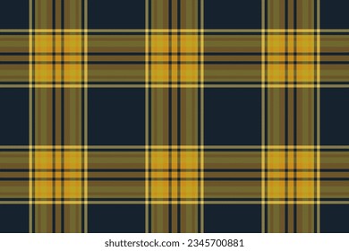 Texture check pattern of vector textile tartan with a seamless background plaid fabric in dark and yellow colors.