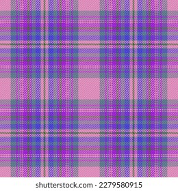 Texture check seamless. Fabric background tartan. Pattern vector plaid textile in purple and blue colors.