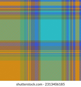 Texture check textile of tartan pattern plaid with a background seamless fabric vector in amber and cyan colors.