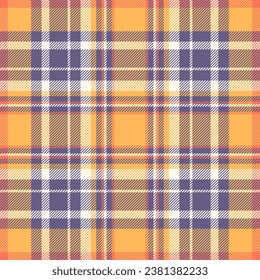 Texture check vector of fabric tartan plaid with a seamless background textile pattern in indigo and amber colors.
