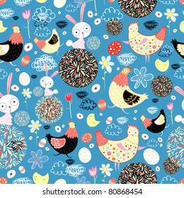 texture with chickens and rabbits