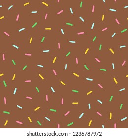 Texture of chocolate icing donut. Sweet seamless pattern. Endless print for kids. Cartoon vector illustration.