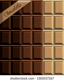 The texture of the chocolate in three different colors. Highly realistic illustration.