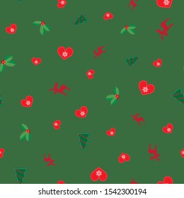 Texture with  christmas elements on green background