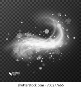 Texture of christmas snowstorm isolated on transparent background, vector eps 10, decoration element