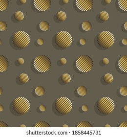 Texture circles. Abstract vector background with golden circles, stripes on gray background. 