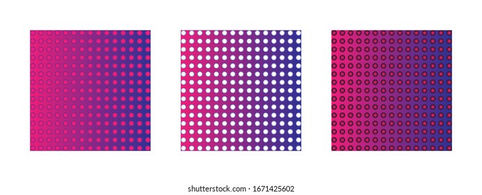 Texture circles on a purple pink gradient. Set of vector background geometric designs. For paper, tiles, fabrics, blogging.
