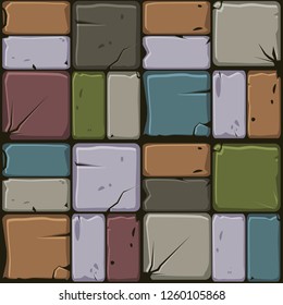 Texture of colored stone tiles, seamless background stone wall. Vector illustration for user interface of the game element. Color 5 of 10