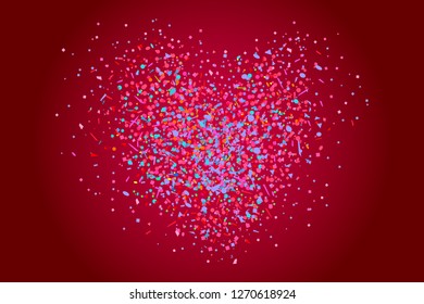 Texture with colorful abstract heart. Geometric holiday background with glitters. Pattern for banners, posters and flyers. Greeting cards. Doodle for design and business