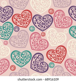 texture of colorful hearts on pink background. Vector illustration