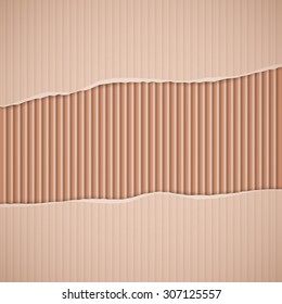 The texture of corrugated cardboard with a torn strip