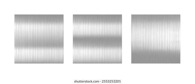 Textura de vidro canelado. Conjunto de painéis foscos com um efeito de desfoque claro. Linhas verticais finas ou listras. Superfície plástica ou metálica. Efeito de parede de policarbonato. Ilustração vetorial sobre fundo branco.
