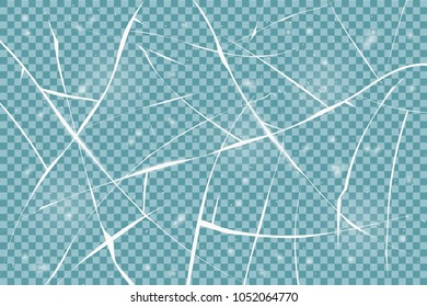 Texture of cracked on ice, isolated on a transparent background. Winter Games Rink