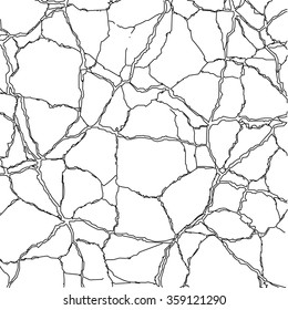 Texture cracked surface. Isolated on white background. Stock vector illustration.