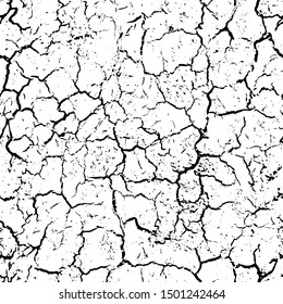 Texture cracks black, white background. Effect shards, concrete, stone, asphalt. Seamless pattern. Cracked earth. Modern stylish design. Structure cracking ground. Dry surface soil. Distressed cracks