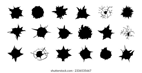 Textur Risse Sammlung. Menge Zerstörungsloch. Absturzeffektloch