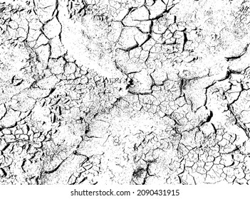 The texture of cracks. Cracked dry earth. Black and white vector illustration.