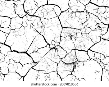 The texture of cracks. Cracked earth. Black and white vector illustration.