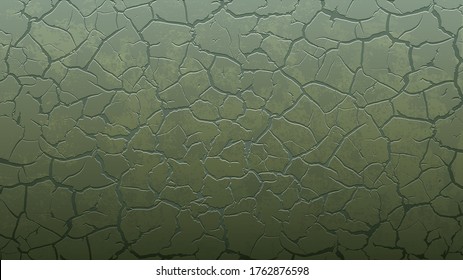 Texture of cracks on the green metal surface. Craquelure pattern. Vector background