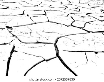 The texture of cracks. The structure of dry cracked soil. Black and white vector illustration.