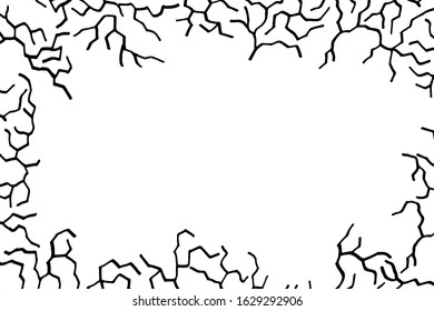 The texture of the cracks is white and black. Earth cracks, earthquake. Cracking structure. Cracks in the dry surface of the soil.  Vector stock background. Copy space.