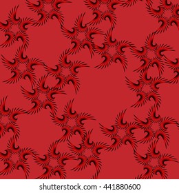 Texture for curtains. Black fishnet star on a red background