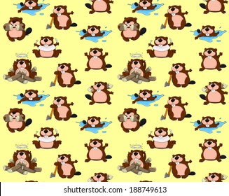 Texture of cute cartoon beavers