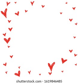 Texture with cute hand drawn red hearts. Valentines day greeting card or wedding invitation background party design. Vector illustration.