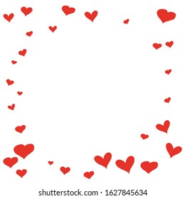 Texture with cute hand drawn red hearts. Valentines day greeting card or wedding invitation background party design. Vector illustration.