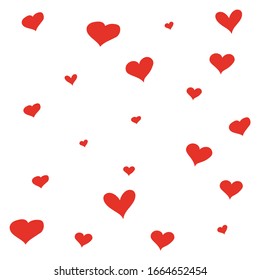 Textura con corazones rojos dibujados a mano. El diseño de la fiesta de fondo de San Valentín o de la invitación a la boda. Ilustración vectorial.