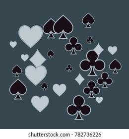 Texture depicting the chaotic characters in suits of playing cards.Vector illustration for print, textile, paper