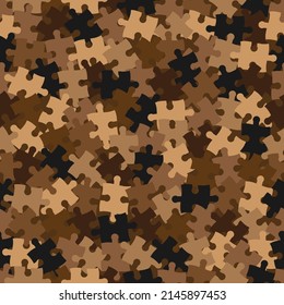 Texture desert brown decorative camouflage seamless pattern. Abstract vector illustration. Modern stylish puzzle chaos ornament for wrapping paper, carpet, bathroom tiles or clothing textile print