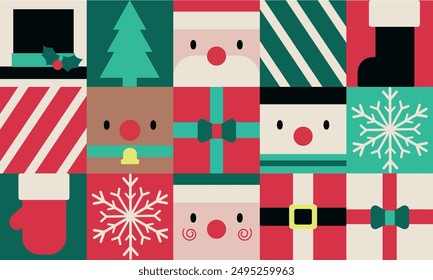 texture with different christmas motifs in flat design